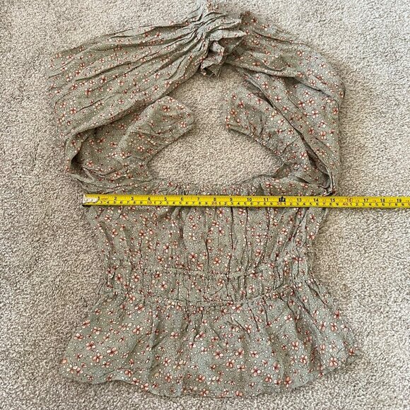 Floral Coquette Pleated Babydoll Top w Bishop Sleeves M - Picture 5 of 7